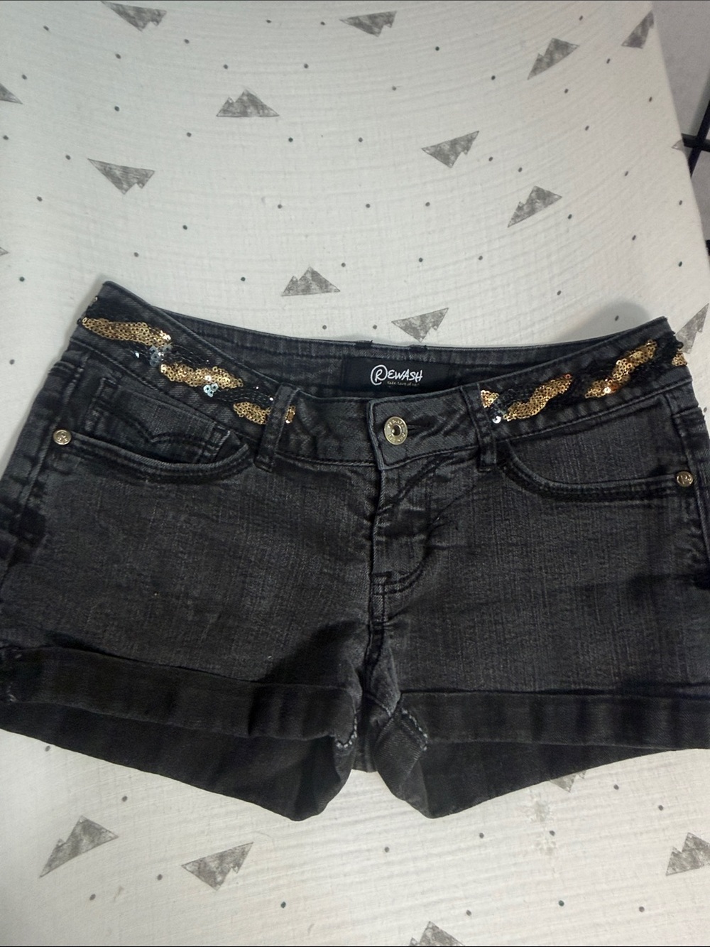Rewash Black Jean Shorts with Gold Sequin Waist Detail